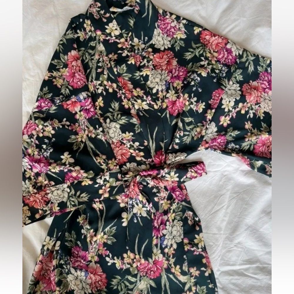 Autograph Floral Kimono Robe - Black and Pink
